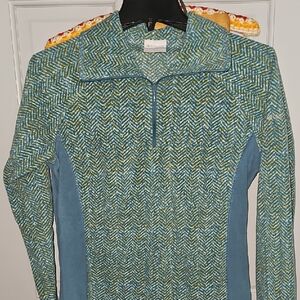 Columbia Pullover Shirt Sweatshirt Teal Yellow Women Medium Outdoor Activewear